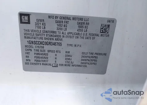 2016 Chevrolet Tahoe Ltz from USA, damaged, VIN 1GNSCCKC0GR346765